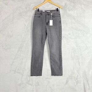 Good American Good Classic High Rise Slim Straight Jeans Grey Raw Hem Size 8 29